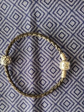 Pandora Olive Green Braided Leather Bracelet with Sterling  Silver Barrel Clasp